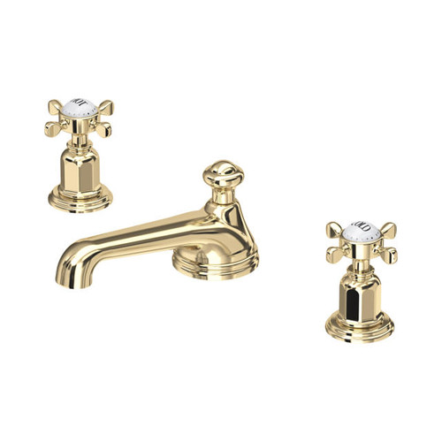Perrin & Rowe 3706 Three Hole Basin Tap Set, Crosshead Handles - Gold
