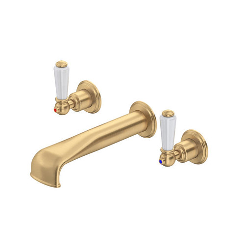 Perrin & Rowe 3580 Three Hole Bath Mixer Set Tap, Lever Handles - Satin Brass