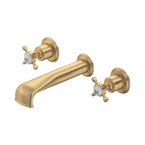 Perrin & Rowe 3581 Three Hole Mixer Set Tap, Crosshead Handles - Satin Brass