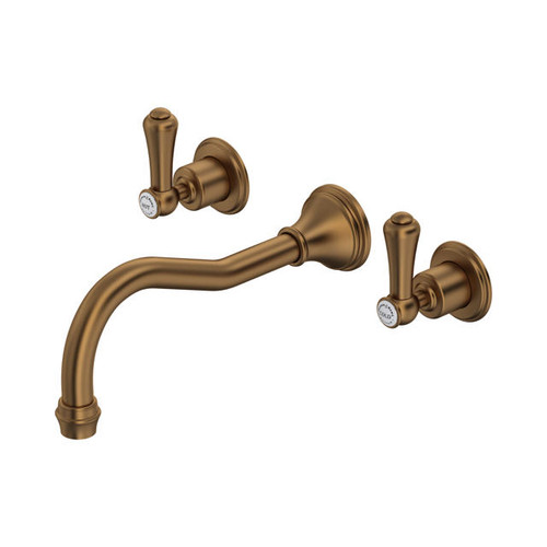 Perrin & Rowe 3783 Three Hole Country Wall Mounted Bath Tap, Lever Handles - English Bronze