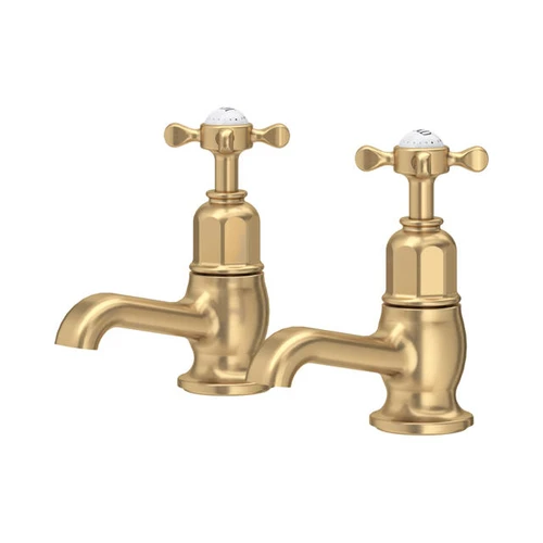 Perrin & Rowe 3456 Pair Bath Tap, Crosshead Handles - Satin Brass