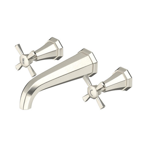 Perrin & Rowe 3171 Three Hole Wall Mounted Basin Mixer Tap, Crosshead Handles - Pewter
