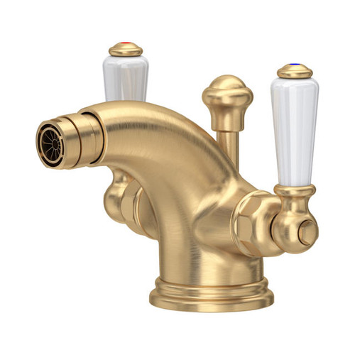Perrin & Rowe 3685 Monobloc Bidet Mixer Tap, Lever Handles - Satin Brass