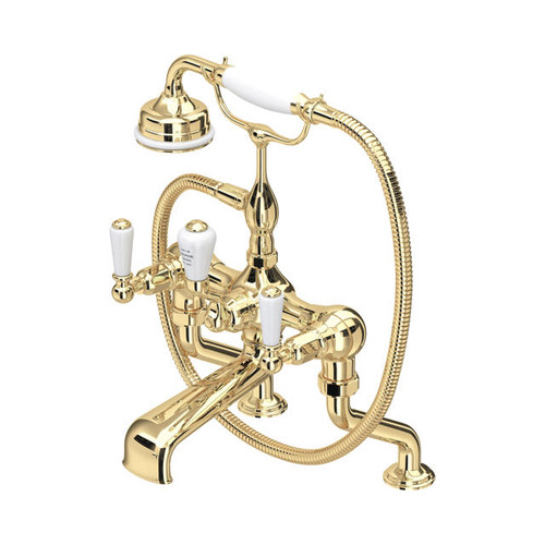 Perrin & Rowe 3500 Pillar Mounted Shower Mixer Tap, Lever Handles - Polished Brass