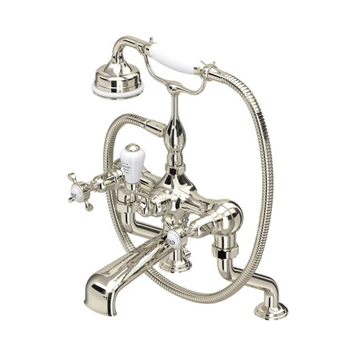 Perrin & Rowe 3501 Pillar Mounted Shower Mixer Tap, Crosshead Handles - Nickel