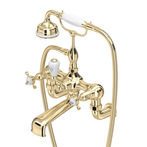 Perrin & Rowe 3511/1 Wall Mounted Shower Mixer Tap, Crosshead Handles - Gold