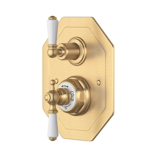 Perrin & Rowe 5555 Concealed Thermostatic Shower Valve, Lever Handles - Satin Brass