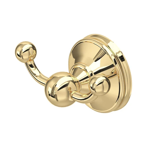 6622 Perrin and Rowe Wall Mounted Double Robe Hook - Polished Brass