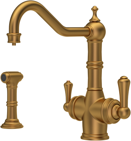 Perrin & Rowe 1770 Celeste 3 in 1 Instant Hot Water Kitchen Mixer Tap and Rinse - Aged Brass