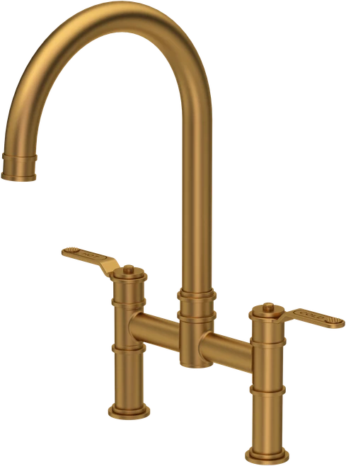 Perrin & Rowe Armstrong 4593HT Bridge Mixer Tap with Textured Handle - Aged Brass