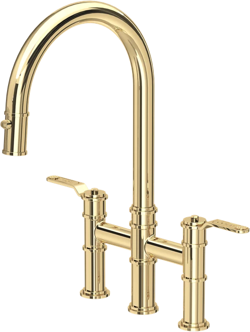 Perrin & Rowe Armstrong 4549HT Bridge Mixer Tap with Pull Down Rinse with Textured Handle - Polished Brass