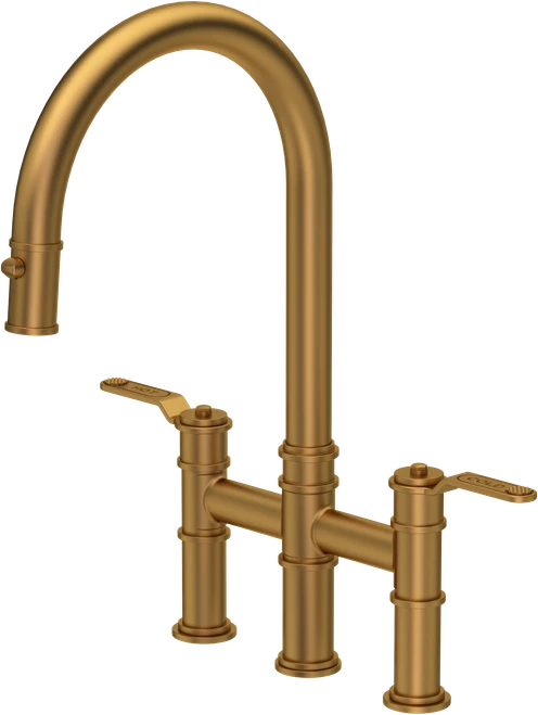 Perrin & Rowe Armstrong 4549HT Bridge Mixer Tap with Pull Down Rinse with Textured Handle - Aged Brass