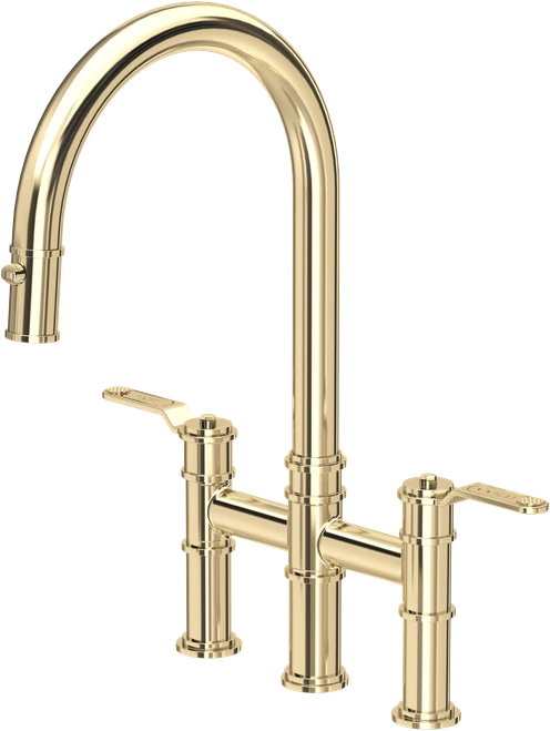 Perrin & Rowe Armstrong 4549HT Bridge Mixer Tap with Pull Down Rinse with Textured Handle - Gold