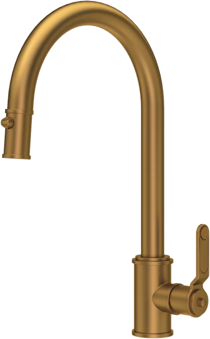 Perrin & Rowe Armstrong 4544HT Single Lever Mixer Tap with Pull Down Rinse with Textured Handle - Aged Brass