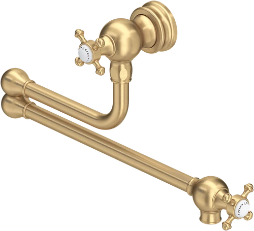 Perrin & Rowe Pot Filler 4798 - Crosshead Handle Kitchen Tap - Satin Brass