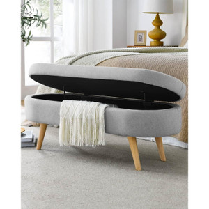 Mid-Century Modern Boho Style Grey Linen Bedroom Storage Bed Bench Q280-GSLEB981725364