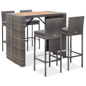  5 Piece Patio Bar Set Poly Rattan and Acacia Wood Gray A949-49565