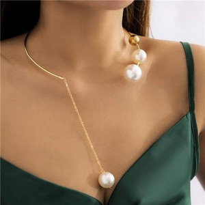 Big Pearl Pendant Unique Design Open-end Women Wholesale Choker Necklace - Golden A392-fane7386