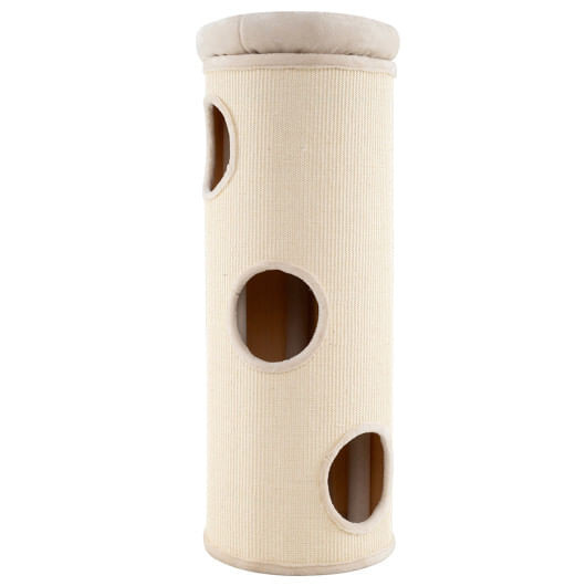 49 Inch Elevated Cat Cave 4-Story Cat House for Multiple Cats-Beige - Color: Beige D681-PV10299BE