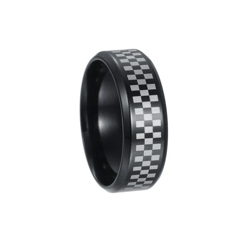 Vintage Checkered Stainless Steel Ring