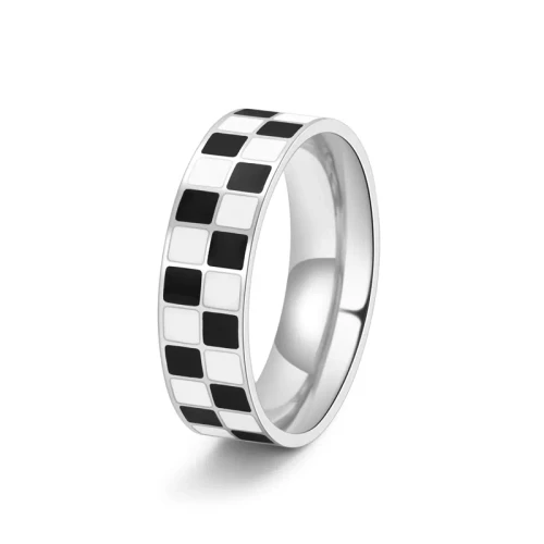 Checkered Stainless Steel Ring
