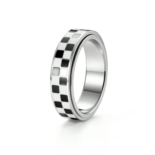 Checkered Stainless Steel Spinner Ring