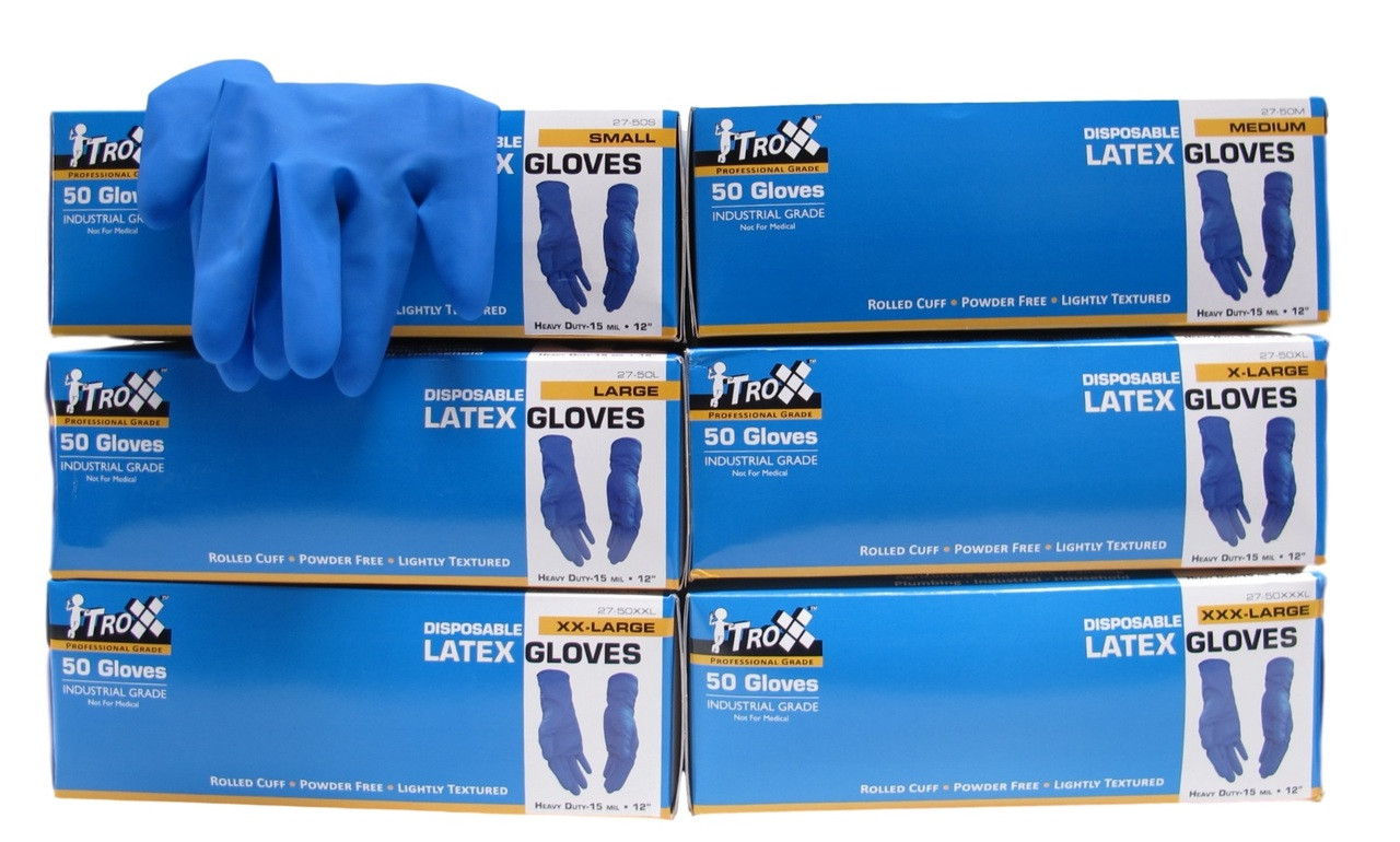 Heavy Duty Latex Disposable Gloves 15 MIL TroxellUSA