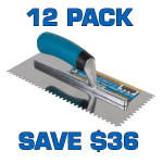 11/64" Square Notch Stainless Steel Trowel - 12 Pack