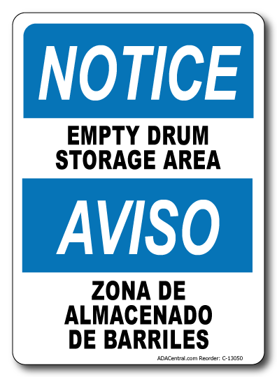 Notice Empty Drum Storage English-Spanish Sign