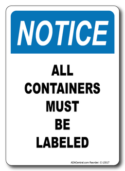 Container Only Sign Notice All Containers Must Be Labeled Sign