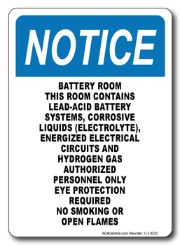 Notice Battery Room Sign