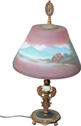 Vintage Light Fixture, Vintage Reverse Painted Early 1900s Table Lamp #2928