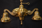 SOLD Holophane Double Light Brass Hanging Lamp