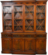 SOLD Flame Mahogany Bubble Glass Breakfront Butler’s Desk