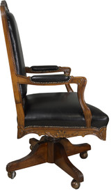 SOLD French Victorian Black Leather Swivel Tilt Lawyers Office Chair