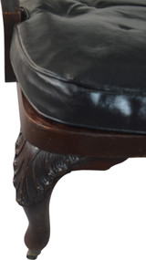 SOLD Pair of Mahogany Carved Arm Chairs with Leather