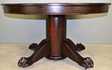 SOLD Antique Dining Table, Antique Round Large Mahogany Banquet Table Ball & Claw Base – Opens 10 Feet
