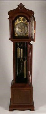 SOLD Mahogany Carved Tall Case Grandfather Clock by Webb