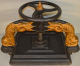 SOLD Early Cast Iron Book Press with Dolphin Heads - Rare