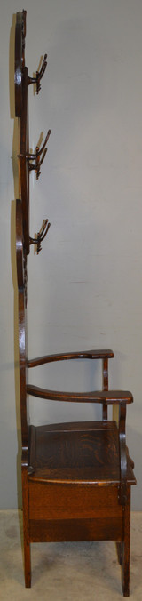 SOLD Oak Tiger Sawn Carved Bevel Glass Hall Tree