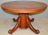 SOLD Victorian Round Walnut Split Base Table w/3 Leaves-OPENS 12 FEET!