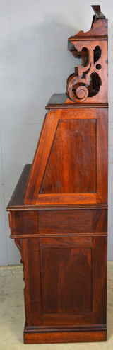 SOLD Antique, Secretary Desk, Antique Victorian Burl Walnut Four Oval Panel Secretary Desk