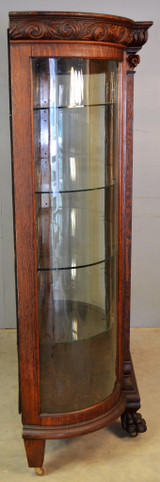 SOLD Carved Oak Victorian Large Curved Glass China Closet