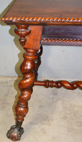 Antique Library Table, Antique Victorian Merklin Barley Twist Library Table #19669