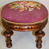 SOLD Victorian Needlepoint Carved Walnut Renaissance Footstool