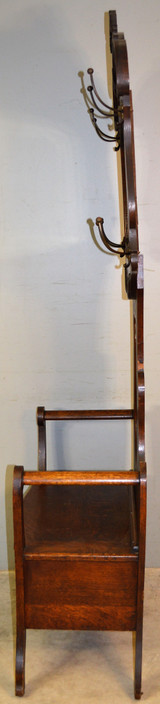 Oak Hall Tree Hall Bench with Mirror and Hooks - Side View