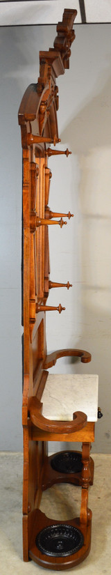 SOLD Antique Hall Tree, Antique Victorian Marble Top Walnut with Burl Hall Tree