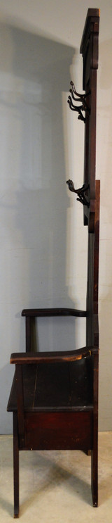 SOLD Antique Hall Seat, Antique Oak Bevel Mirror Lift Seat Hall Tree