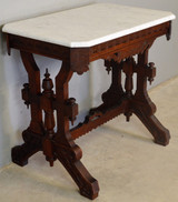 SOLD Antique Parlor Table, Victorian Marble Top Carved Stand