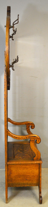 SOLD Antique Hall Tree, Oak Carved Lift Seat Hall Storage Bench
